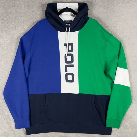 Polo Ralph Lauren Spell Out Logo Multi Colorblock Hoodie Men's 2XLT Pullover